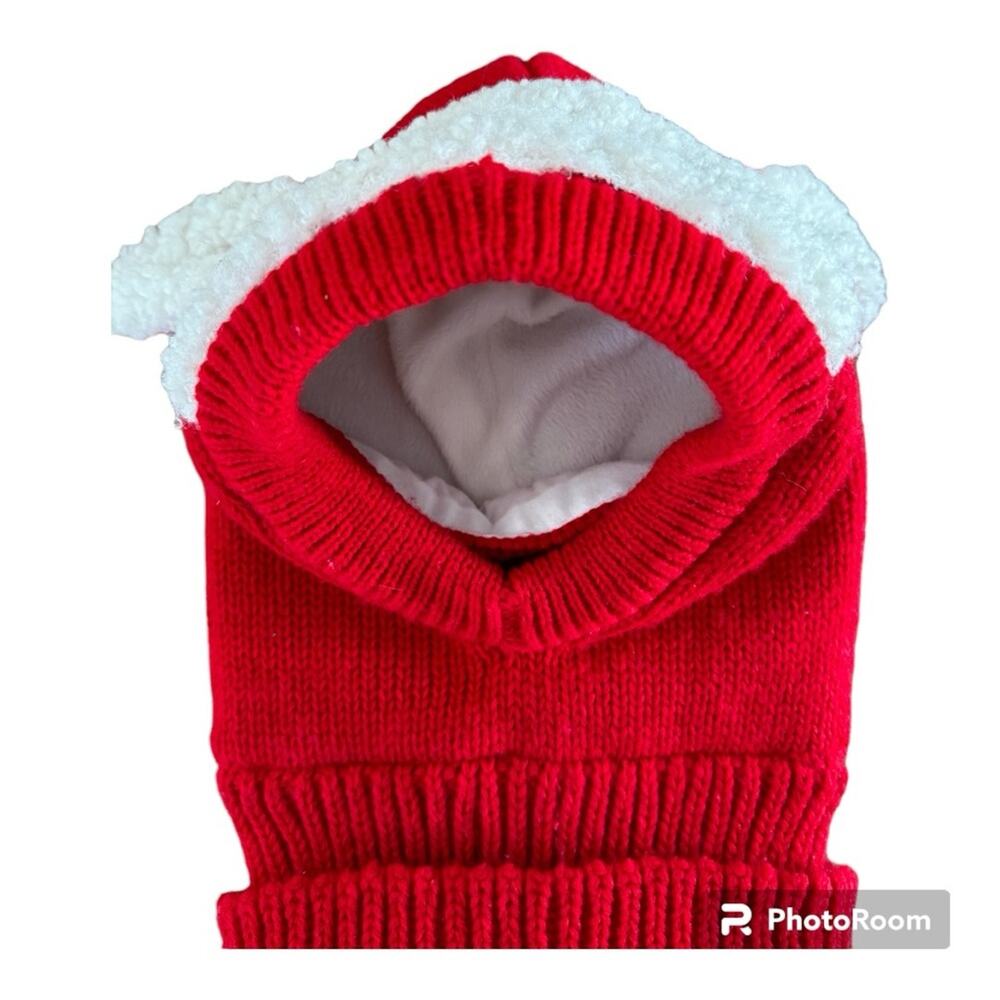 Red Lamb Knitted Winter Hat Hood Scarf Face Guard Toddler